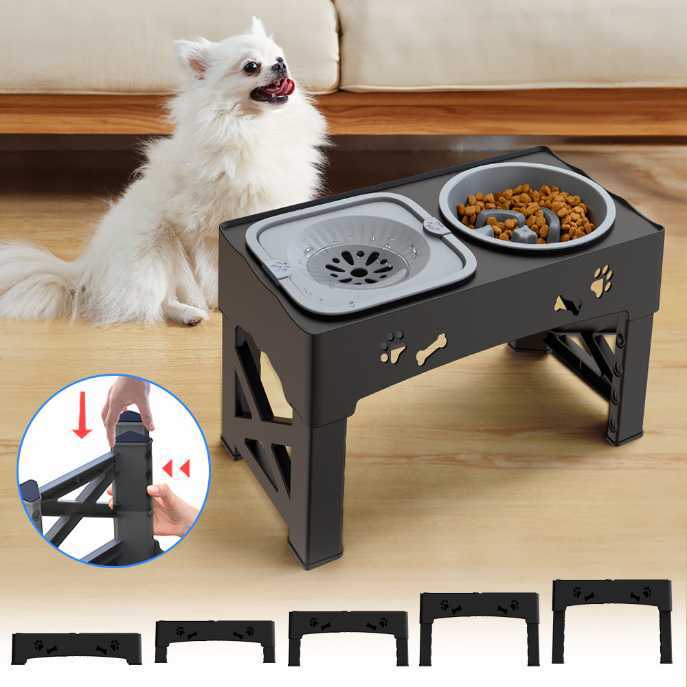 Pet Feeder 3-in-1 | Adjustable Height, Slow Feed, Double Bowls