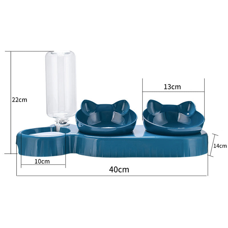 3-in-1 Cat Feeder & Water Dispenser | Double Bowl Pet Station