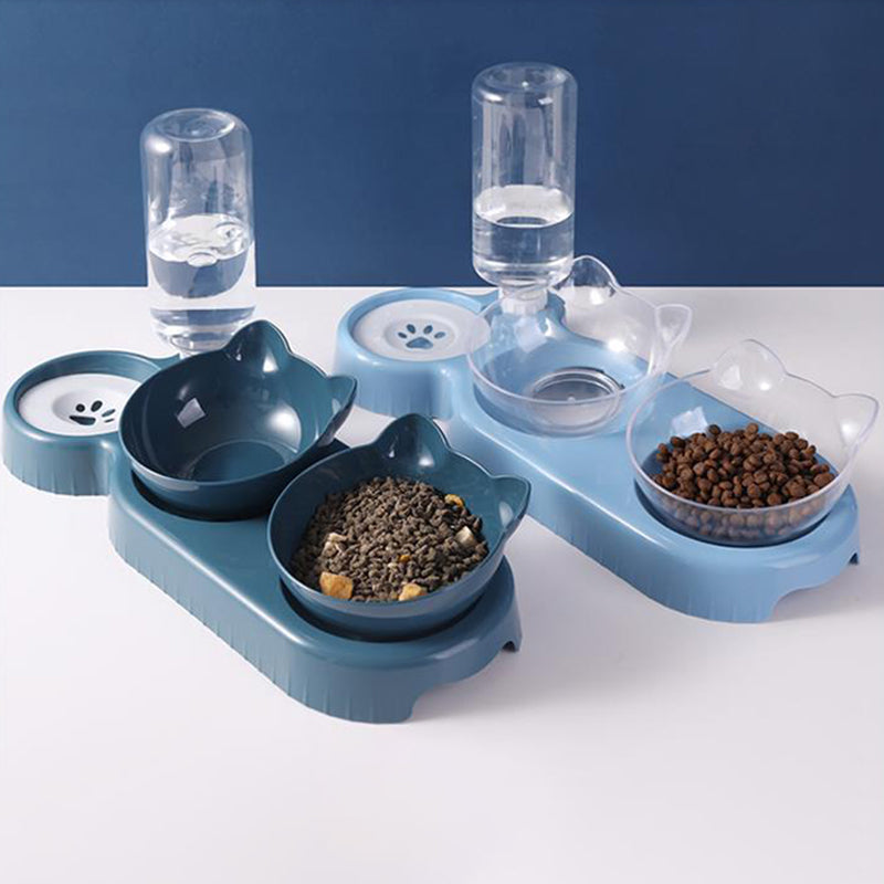 3-in-1 Cat Feeder & Water Dispenser | Double Bowl Pet Station
