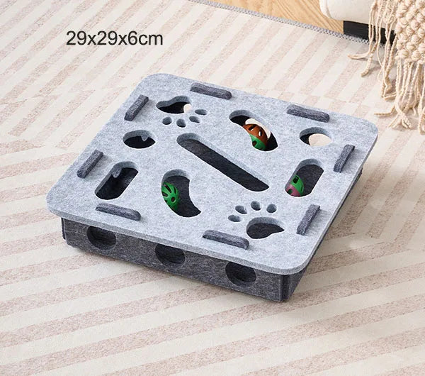 Cat Puzzle Maze Toy | Felt Box with Bell Ball & Scratch Boards