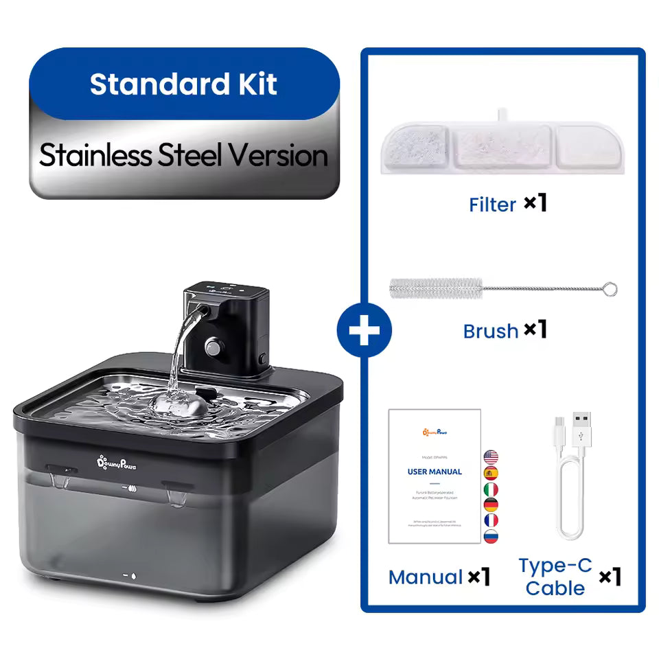 Stainless Steel Cat Water Fountain - 2.5L Automatic