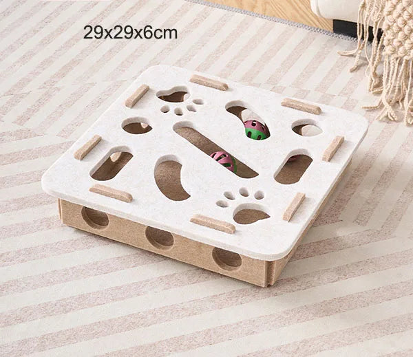 Cat Puzzle Maze Toy | Felt Box with Bell Ball & Scratch Boards