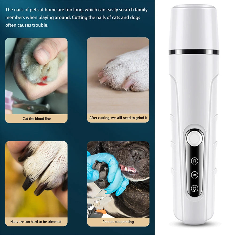 LED Pet Nail Trimmer - USB Rechargeable, Low Vibration, Safe
