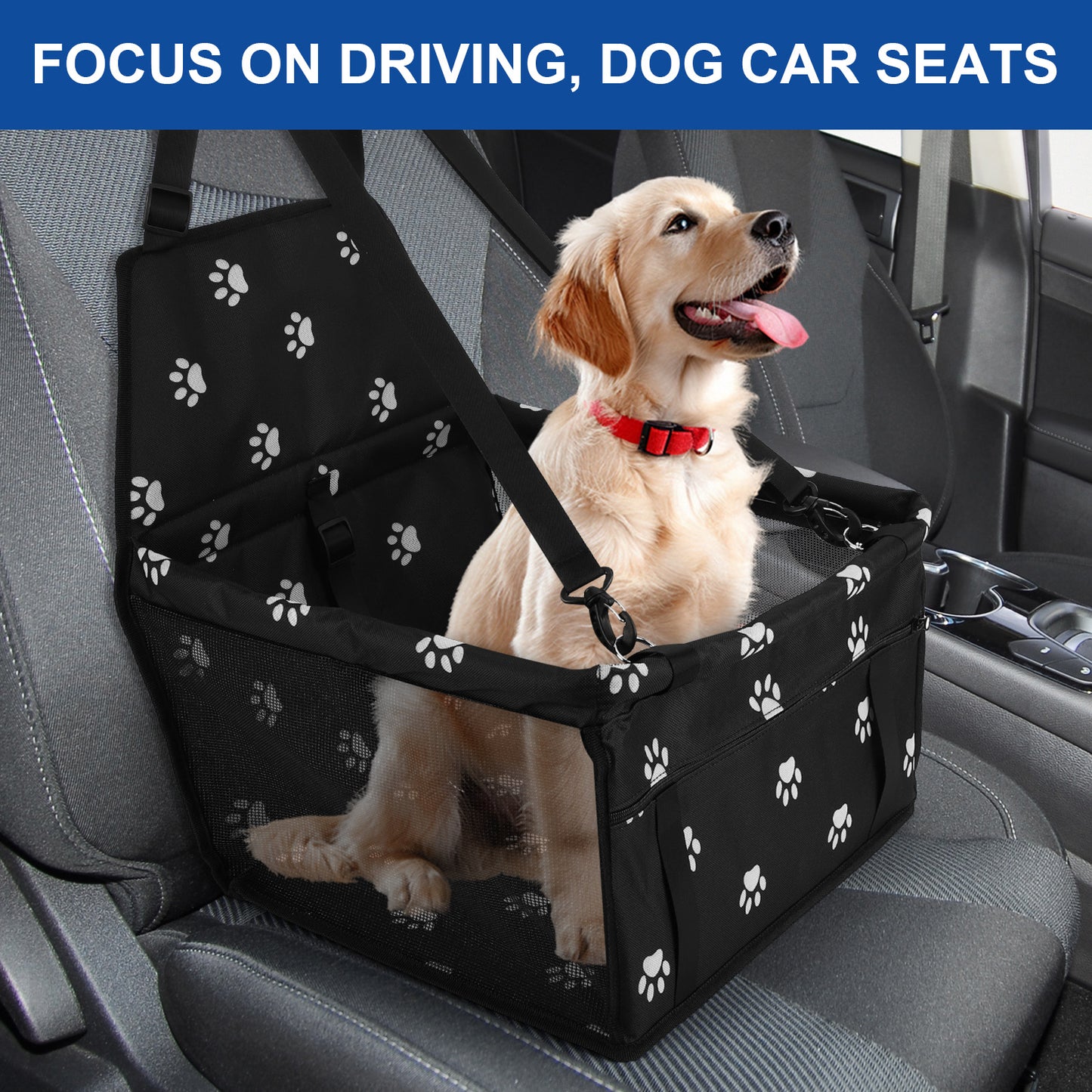 Dog Car Seat Booster with Safety Belt - Waterproof & Foldable
