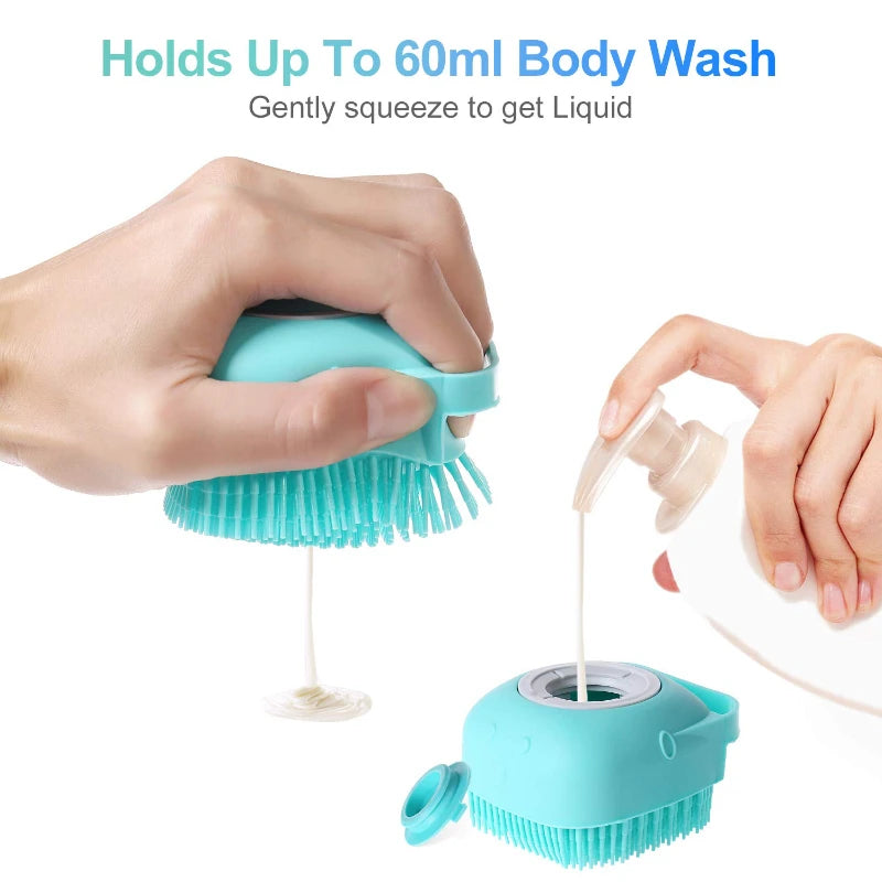 Dog & Cat Bath Brush | Silicone Shampoo Dispenser & Massager