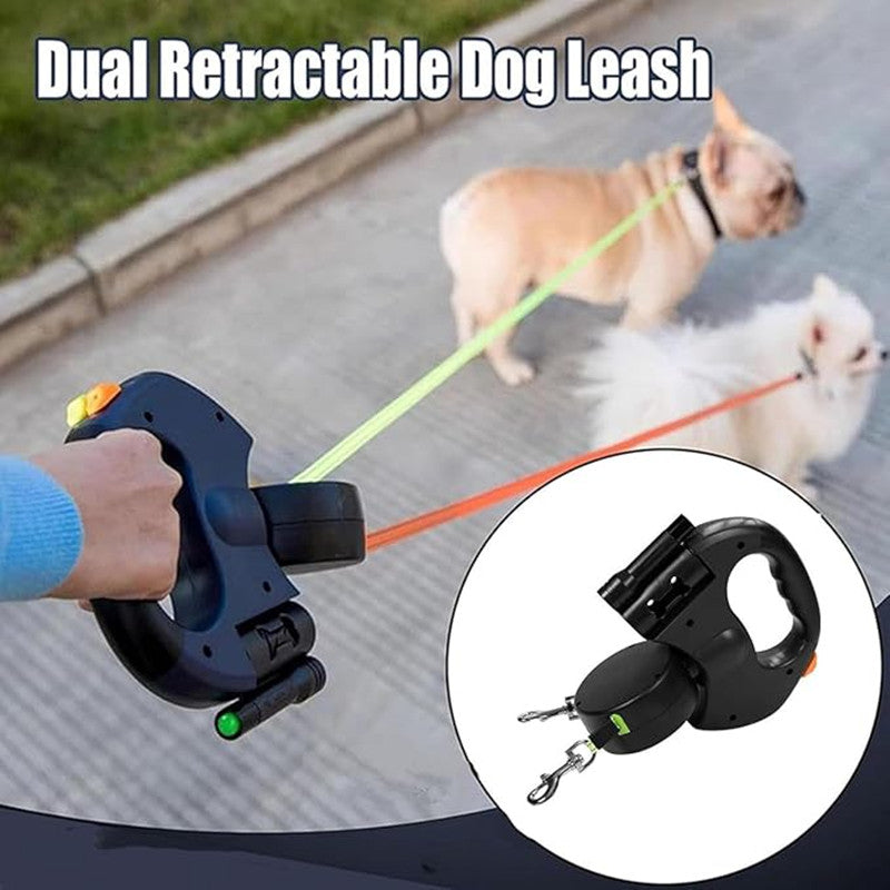 Tangle-Free Double Dog Leash with LED Light for Night Walks