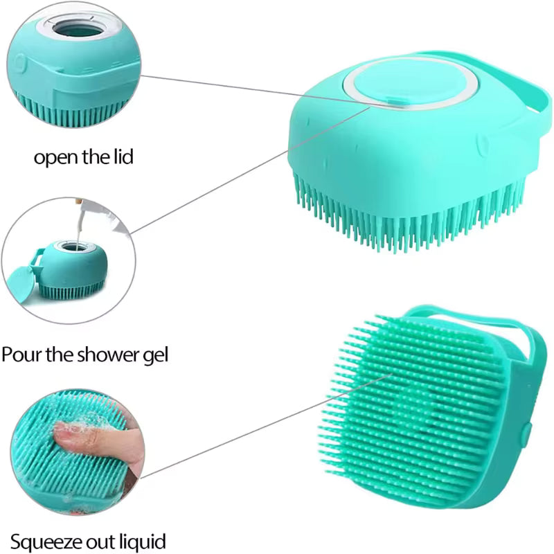 Dog & Cat Bath Brush | Silicone Shampoo Dispenser & Massager