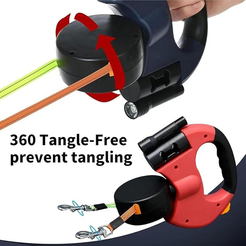 Tangle-Free Double Dog Leash with LED Light for Night Walks
