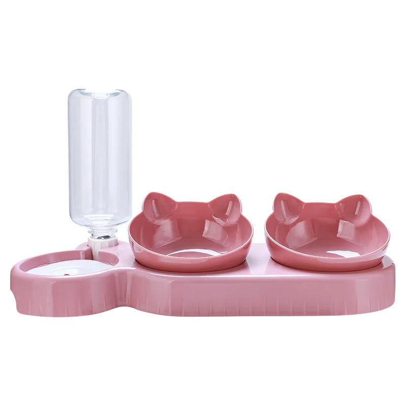 3-in-1 Cat Feeder & Water Dispenser | Double Bowl Pet Station