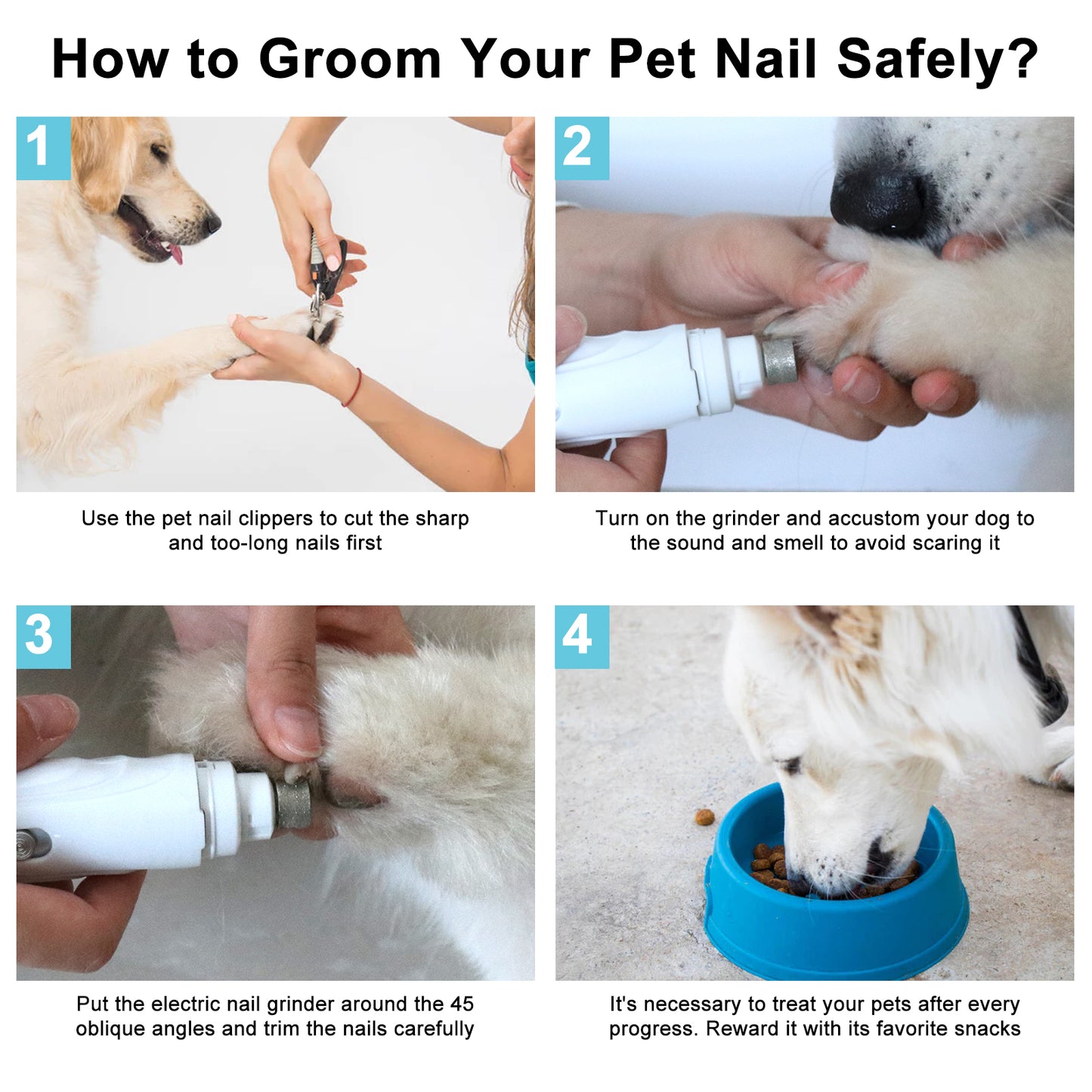 Electric Dog Nail Grinder - Quiet USB Rechargeable Pet Trimmer