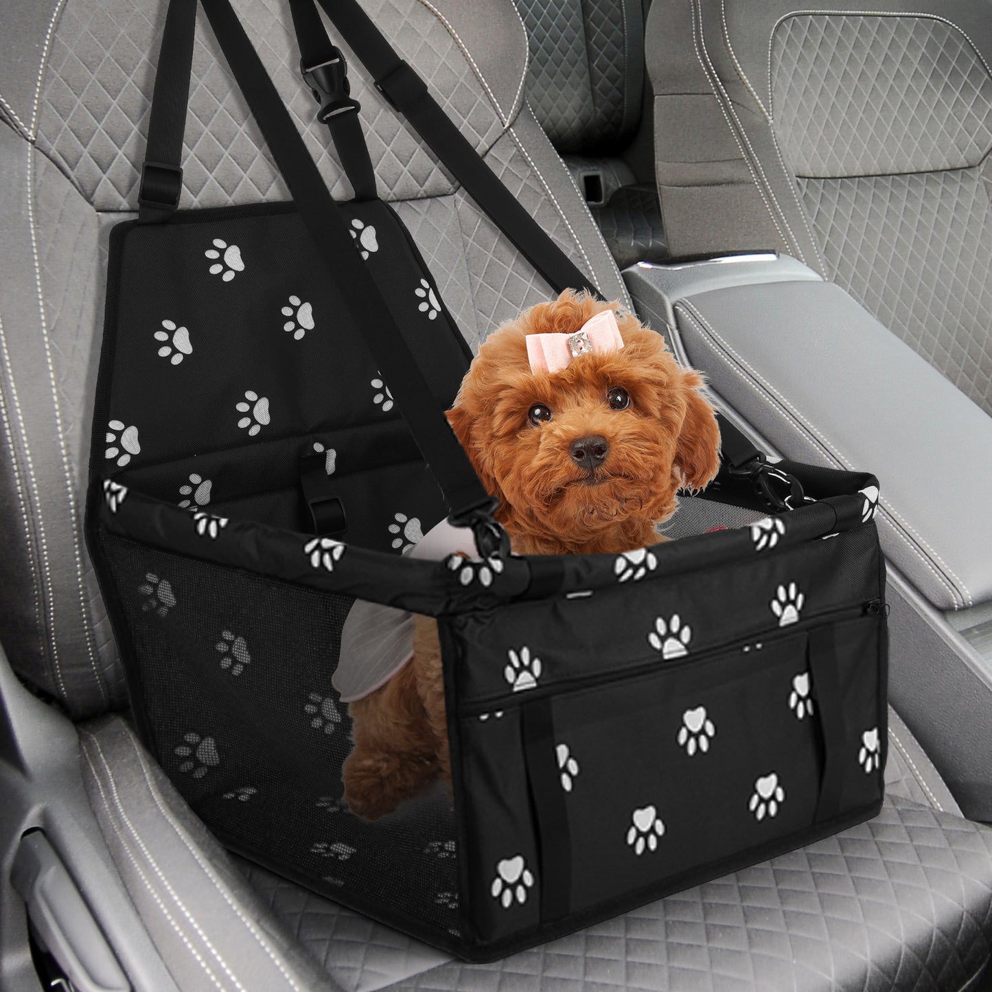 Dog Car Seat Booster with Safety Belt - Waterproof & Foldable
