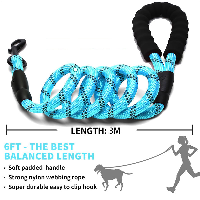 3M Reflective Dog Leash - Padded Handle & Heavy Duty Rope