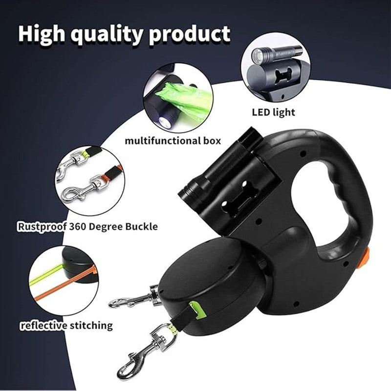 Tangle-Free Double Dog Leash with LED Light for Night Walks