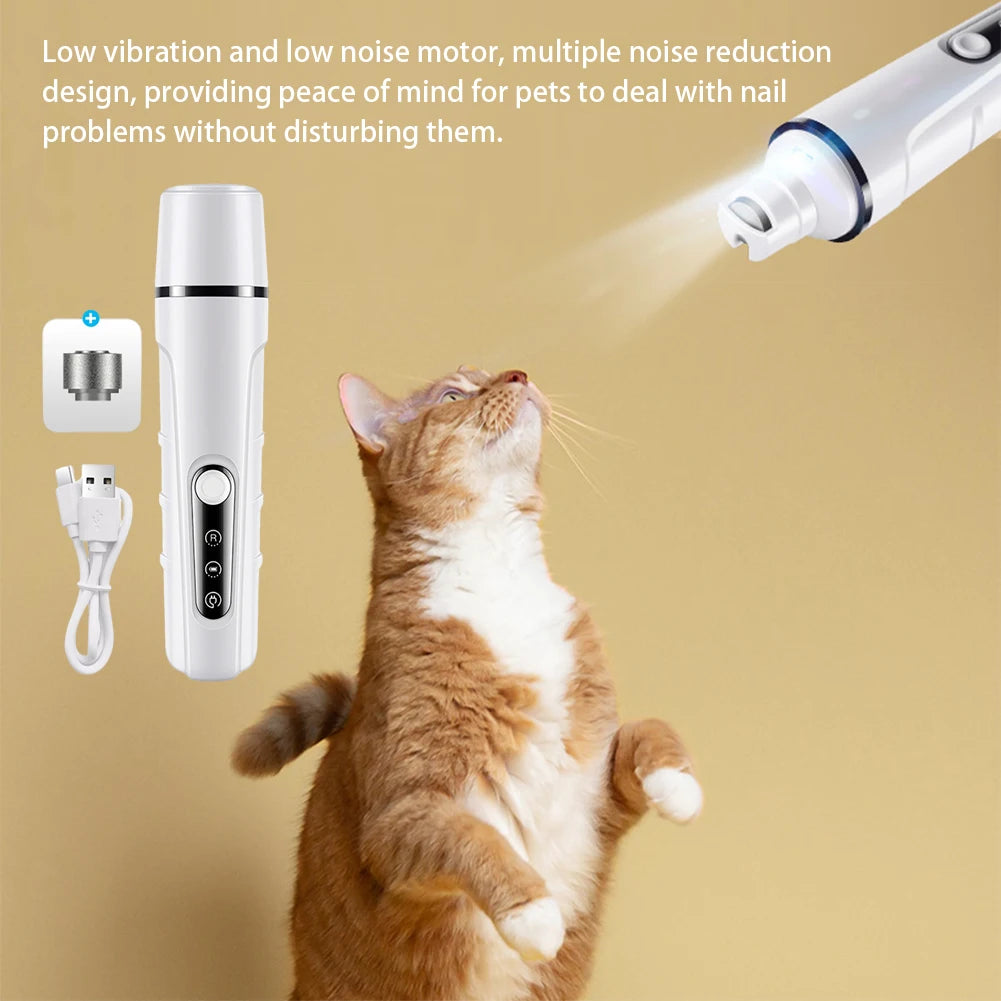 LED Pet Nail Trimmer - USB Rechargeable, Low Vibration, Safe