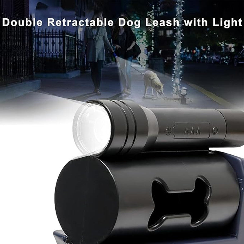 Tangle-Free Double Dog Leash with LED Light for Night Walks