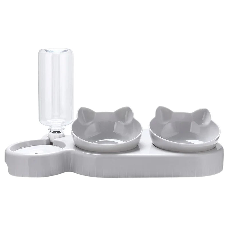 3-in-1 Cat Feeder & Water Dispenser | Double Bowl Pet Station