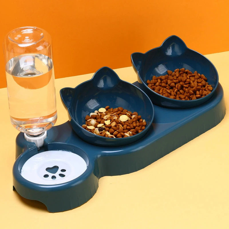 3-in-1 Cat Feeder & Water Dispenser | Double Bowl Pet Station