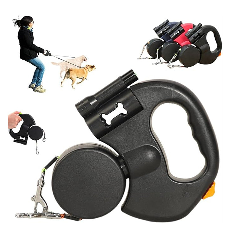 Tangle-Free Double Dog Leash with LED Light for Night Walks