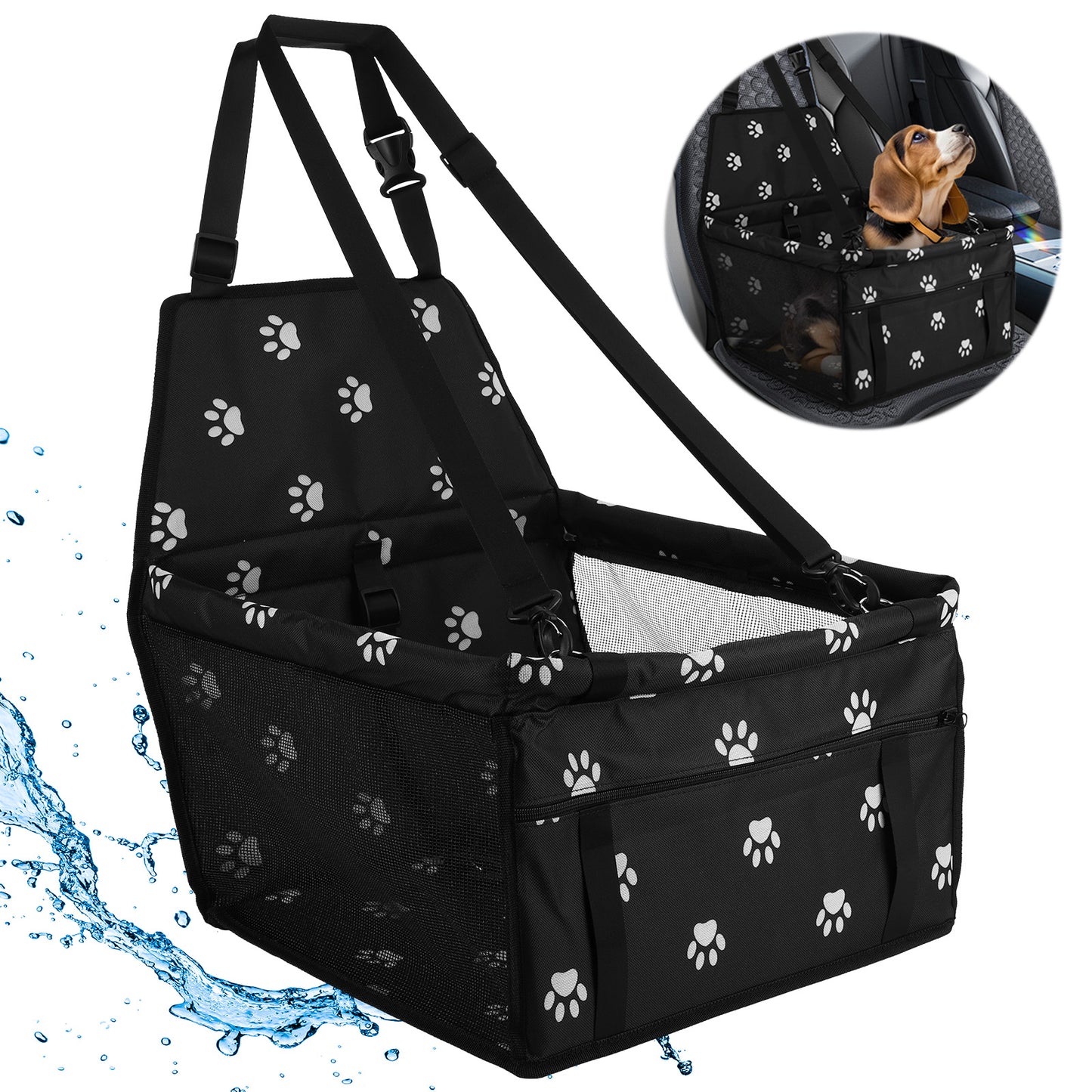 Dog Car Seat Booster with Safety Belt - Waterproof & Foldable