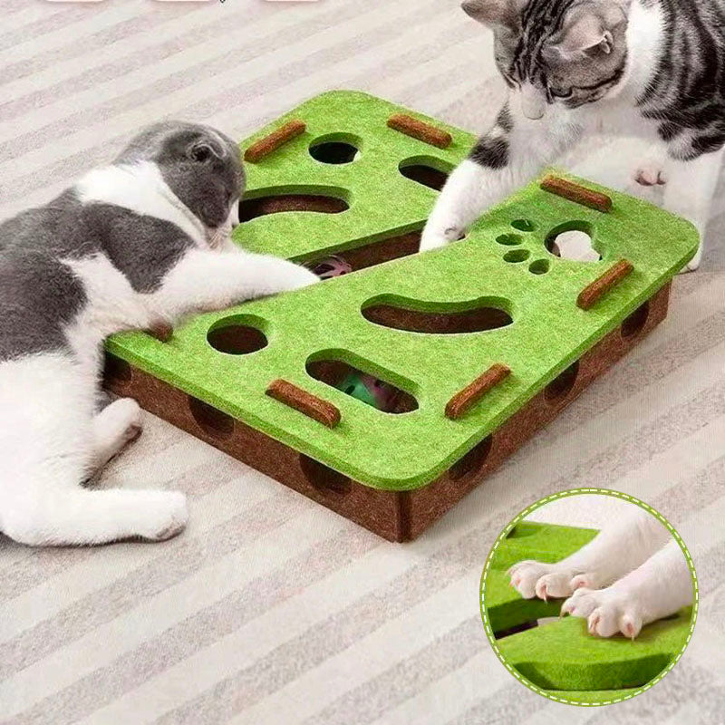 Cat Puzzle Maze Toy | Felt Box with Bell Ball & Scratch Boards