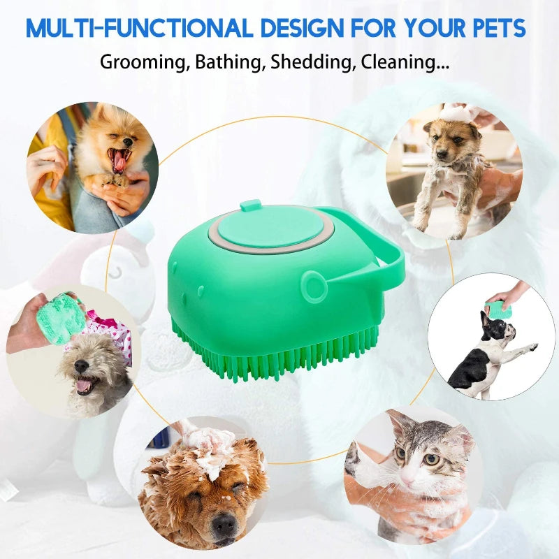 Dog & Cat Bath Brush | Silicone Shampoo Dispenser & Massager