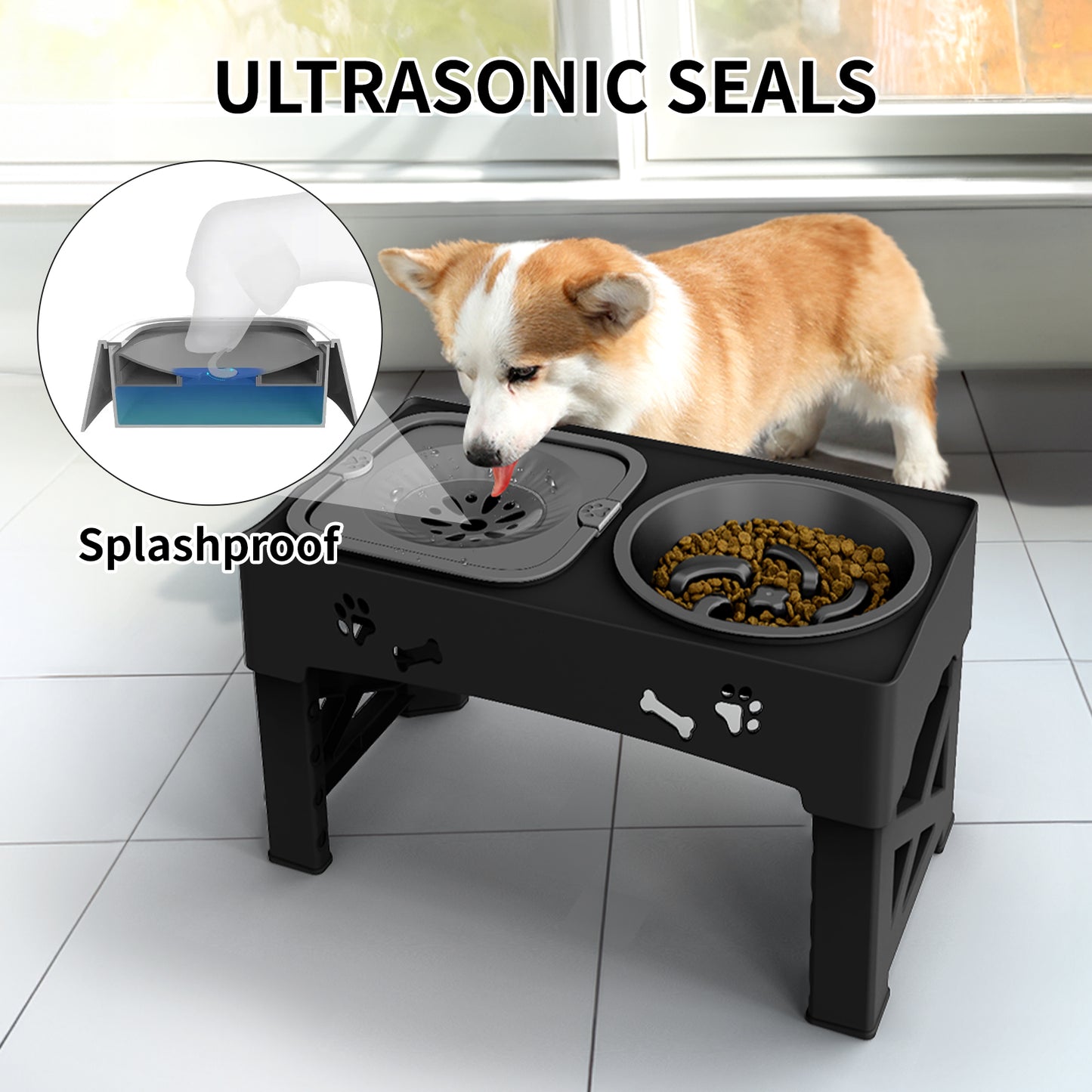 Pet Feeder 3-in-1 | Adjustable Height, Slow Feed, Double Bowls