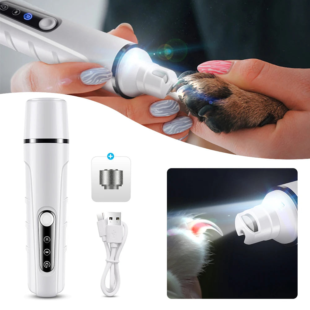 LED Pet Nail Trimmer - USB Rechargeable, Low Vibration, Safe