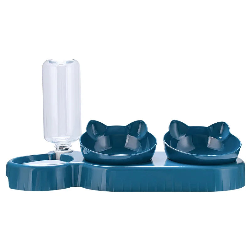 3-in-1 Cat Feeder & Water Dispenser | Double Bowl Pet Station