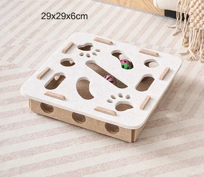 Cat Puzzle Maze Toy | Felt Box with Bell Ball & Scratch Boards