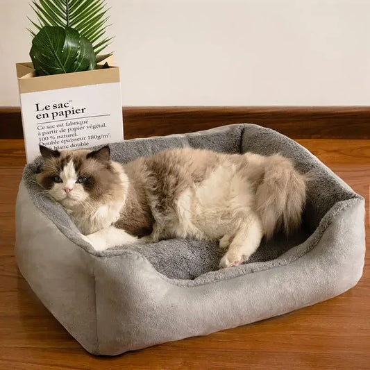 Fluffy Cat Bed: Thick, Warm Cushion with Non-slip Base