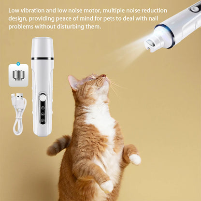 LED Pet Nail Trimmer - USB Rechargeable, Low Vibration, Safe