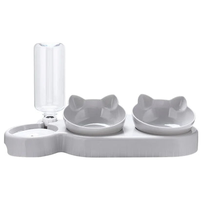 3-in-1 Cat Feeder & Water Dispenser | Double Bowl Pet Station