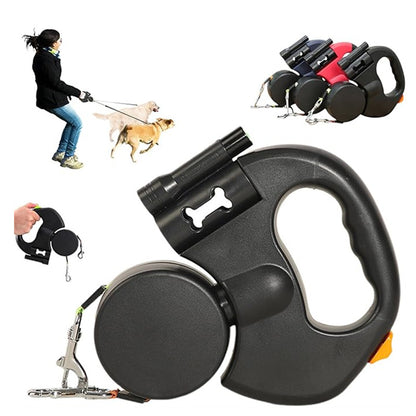 Tangle-Free Double Dog Leash with LED Light for Night Walks
