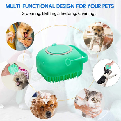 Dog & Cat Bath Brush | Silicone Shampoo Dispenser & Massager