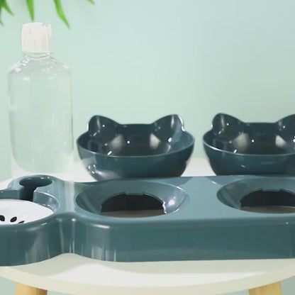 3-in-1 Cat Feeder & Water Dispenser | Double Bowl Pet Station
